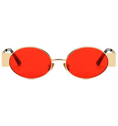 Rectangular Men's and women's Fashion Resin lens Oval Frame Retro Sunglasses UV400 - Gold Red - CH18NE3XEGX $14.03