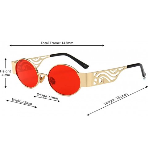 Rectangular Men's and women's Fashion Resin lens Oval Frame Retro Sunglasses UV400 - Gold Red - CH18NE3XEGX $14.03