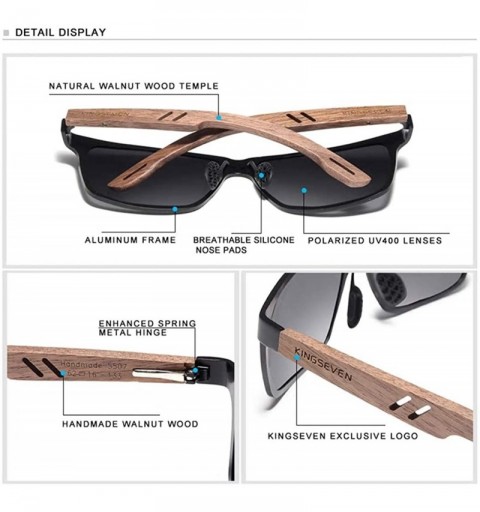 Rectangular Genuine adjustable sunglasses Square men polarized UV400 Al-Mg And Walnut Wood - Black/Blue - CM18X4IO4RY $29.92