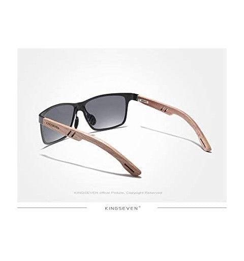 Rectangular Genuine adjustable sunglasses Square men polarized UV400 Al-Mg And Walnut Wood - Black/Blue - CM18X4IO4RY $29.92