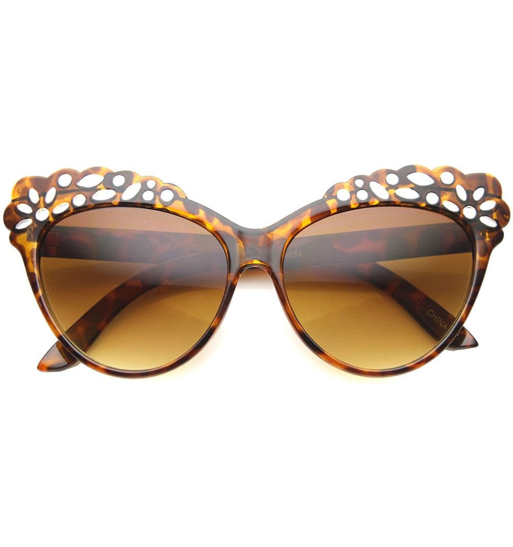 Cat Eye Women's Oversize Geometric Laser Cut Frame Cat Eye Sunglasses 58mm - Tortoise / Amber - CP126OMSI71 $8.66