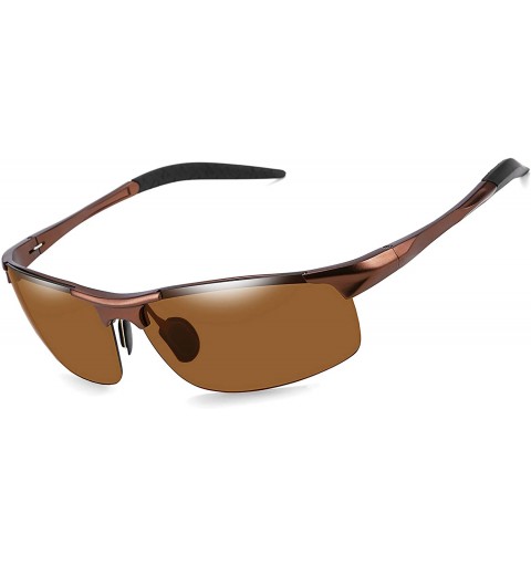 Round Classic Men Sport Polarized Sunglasses Driving Unbreakable Frame UV400 B2442 - Brown - CK18HE97DO0 $34.47