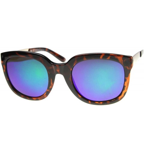 Square Bold Metal Temple Square Colored Mirror Lens Cat Eye Sunglasses 50mm - Tortoise-gold / Midnight - CE127Y68G87 $9.14