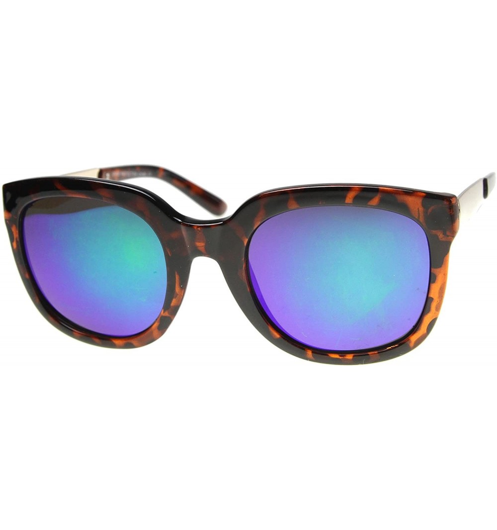 Square Bold Metal Temple Square Colored Mirror Lens Cat Eye Sunglasses 50mm - Tortoise-gold / Midnight - CE127Y68G87 $9.14