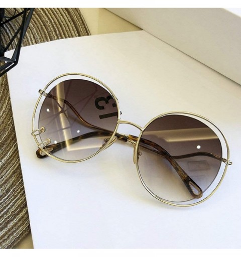 Round Fashion Round Big Frame Personality Brand Designer Featuring Rivets Hollow Sunglasses - Brown - CW18UCD00DT $10.01