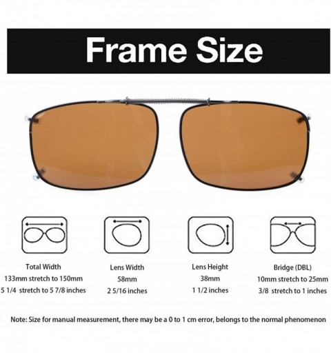 Rectangular Large Clip-On Sunglasses Men Women Rectangle Polarized Lenses Spring fit 61MMX41MM - Brown Lens - C818U07SKCG $12.41