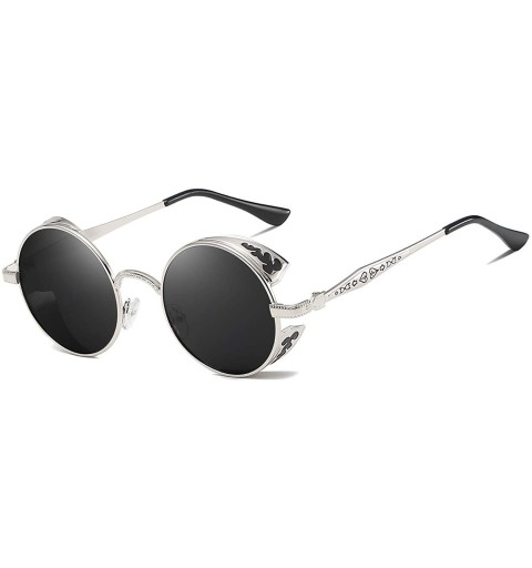 Round Polarized Round Sunglasses for Men Driving Fishing UV Protection Vintage Retro Golden Frame - Silver Grey - CA18YSZ6AQK...