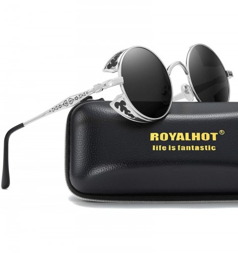 Round Polarized Round Sunglasses for Men Driving Fishing UV Protection Vintage Retro Golden Frame - Silver Grey - CA18YSZ6AQK...