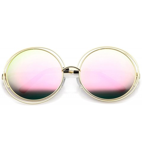 Round Large Round Metal Ringed Oversized Sunglasses - Gold / Pink Mirror - C6184WD3AYO $15.71