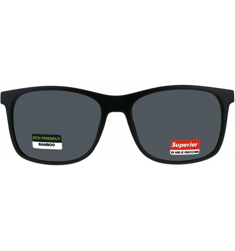 Square Real Bamboo Wood Temple Sunglasses Classic Square Unisex Frame - Shiny Black (Black) - C418DTIKX6W $13.22