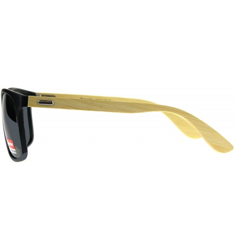 Square Real Bamboo Wood Temple Sunglasses Classic Square Unisex Frame - Shiny Black (Black) - C418DTIKX6W $13.22