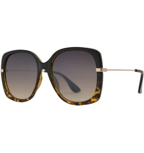 Square Retro Square Butterfly Sunglasses for Women UV Protection - Black Tortoise + Brown Gradient - CT1960REO62 $29.85