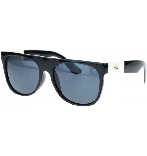 Round Black Marijuana Pot Leaf Trim Premium Plastic Horn Rim Flat Top Horned Sunglasses - C511YNNJ6F7 $9.66