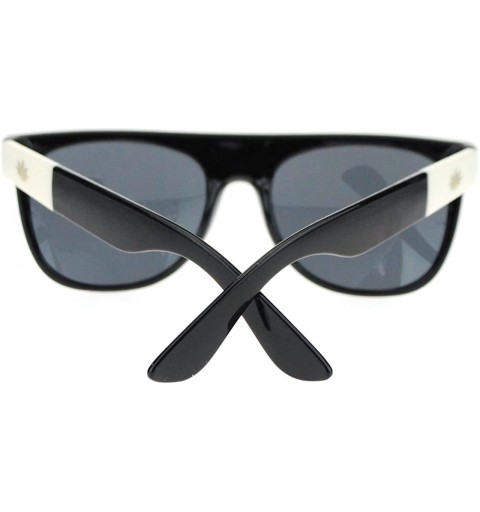 Round Black Marijuana Pot Leaf Trim Premium Plastic Horn Rim Flat Top Horned Sunglasses - C511YNNJ6F7 $9.66