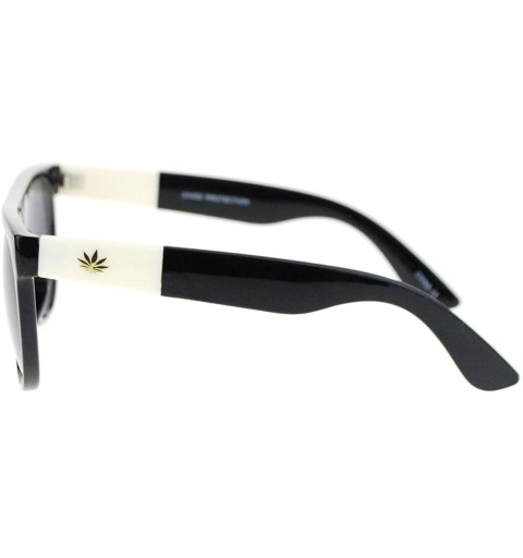 Round Black Marijuana Pot Leaf Trim Premium Plastic Horn Rim Flat Top Horned Sunglasses - C511YNNJ6F7 $9.66