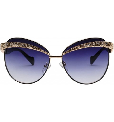 Rectangular Cateye Sunglasses Vintage French Fashion New Diamond Frame Lens 62mm - Gold/Black - CB12FU838W5 $18.72