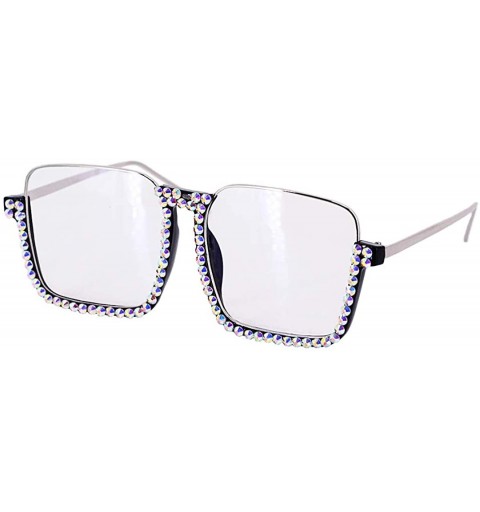 Goggle Fashion Sunglasses for Women- Delicate Square Glasses Matel Frame UV400 Protection - Clear-silver - CM197QD5NG4 $21.71