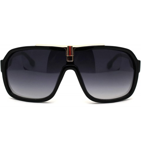 Shield Mens Mafia Gangster Oversize Shield Plastic Racer Sunglasses - Black Smoke - C1196I08RRE $12.17