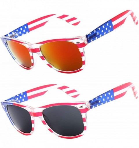 Aviator American Sunglasses USA Flag Classic Patriot - Pack of 2(crystal/Red+grey) - C718RYN7243 $23.07