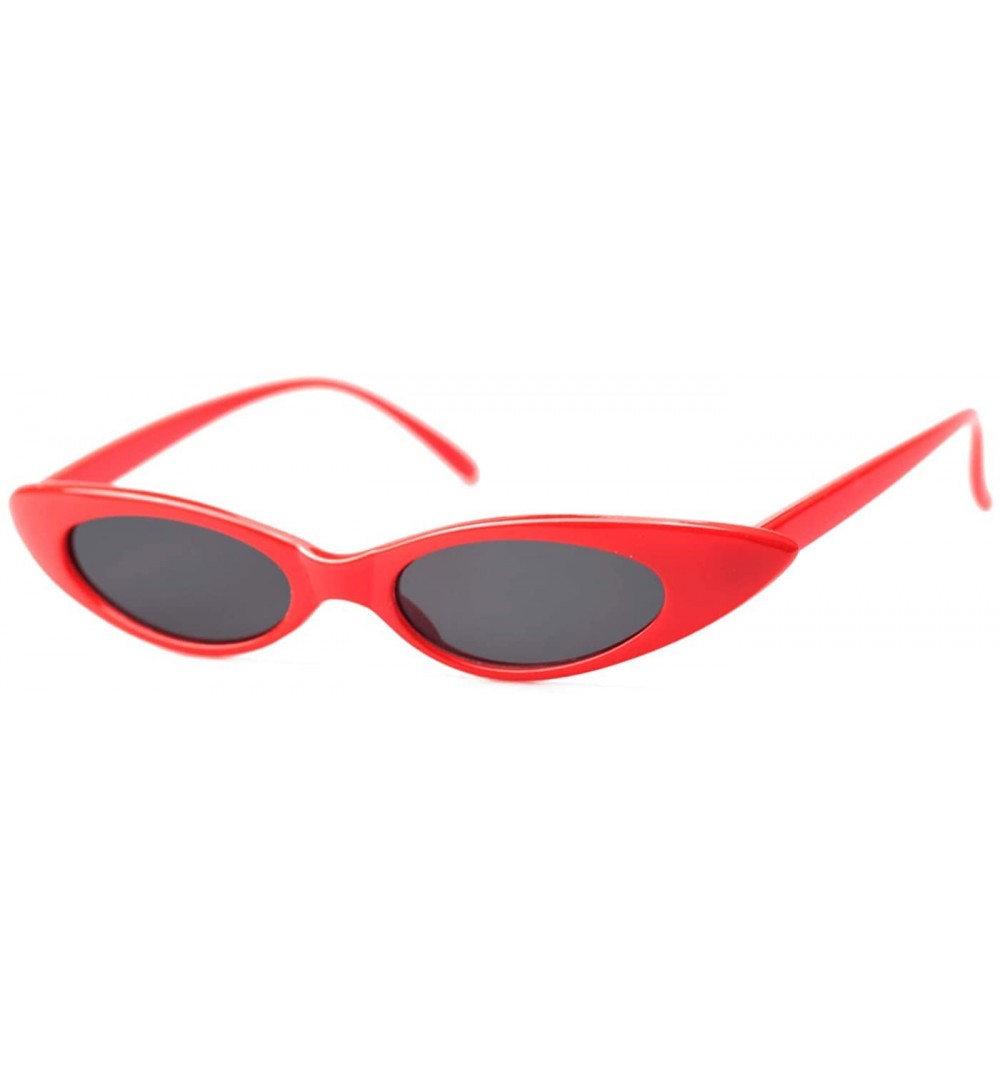 Oval Retro Slim Vintage Wide Oval Cat Eye Pointy Small Thin Clout Sunglasses - Red - CR18RHACLWN $22.06
