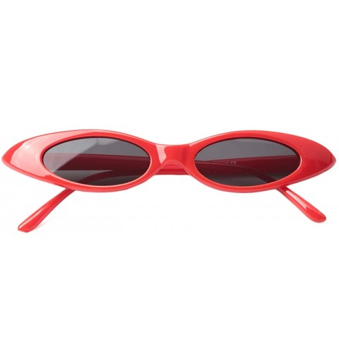 Oval Retro Slim Vintage Wide Oval Cat Eye Pointy Small Thin Clout Sunglasses - Red - CR18RHACLWN $22.06