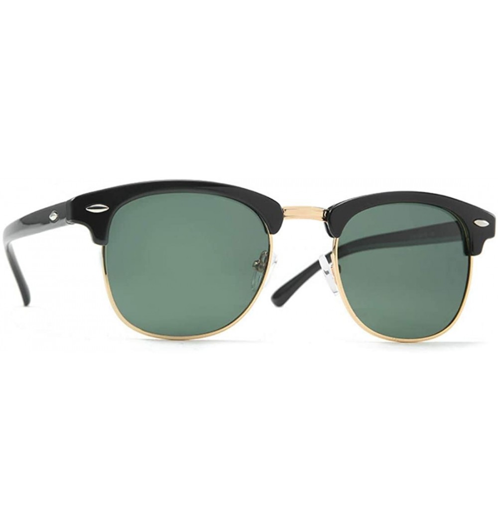 Square Classic retro half frame sunglasses fashion meter nail polarizer men sunglasses frog mirror - Black Dark Green C7 - C5...