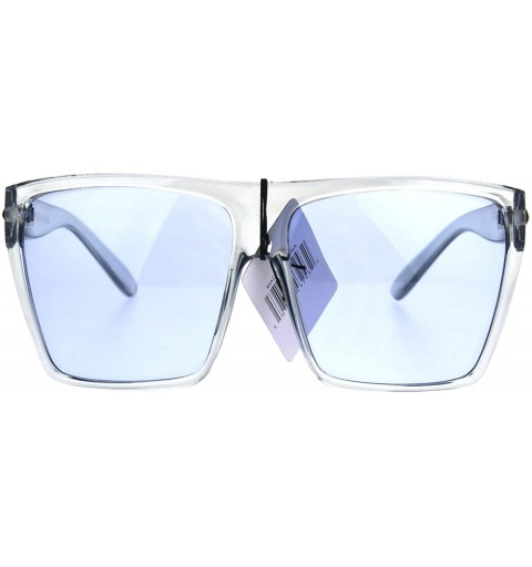 Rectangular Pop Color Lens Oversize Flat Top Plastic Diva Fashion Sunglasses - Blue - CF1869ZUTHK $11.13