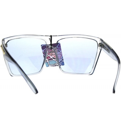 Rectangular Pop Color Lens Oversize Flat Top Plastic Diva Fashion Sunglasses - Blue - CF1869ZUTHK $11.13