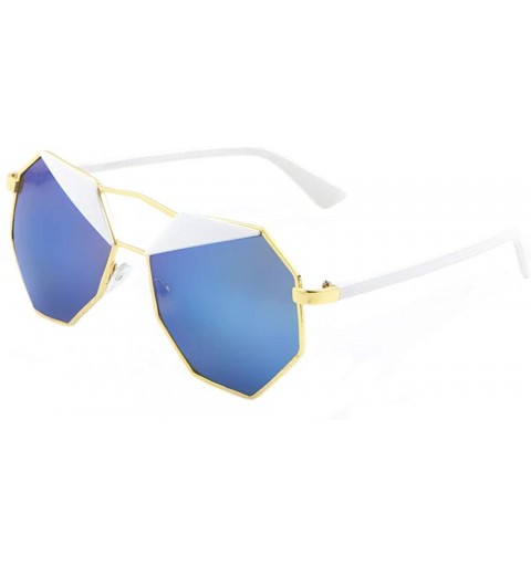 Butterfly Color Mirror Geometric Polygon Inner Brow Triangle Color Sunglasses - Blue White - CY1903TDNYK $16.56