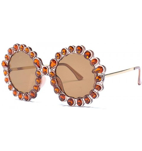Round 2019 new personality trend street shooting round frame with diamonds ladies sunglasses - Brown - C418L80K27E $10.86