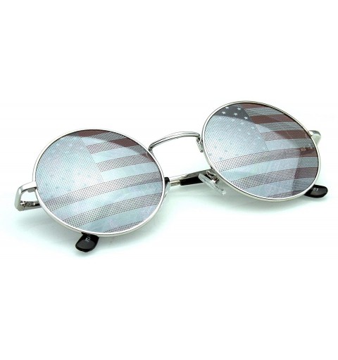 Oval John Lennon Inspired Sunglasses Round Hippie Shades Retro Colored Lenses - American Flag - C311JRWDF97 $8.28