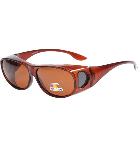 Oval Polarized Oval Sunglasses Wear Over Prescription Glasses For Unisex L3303 - Brown - C012O7N2J20 $57.02