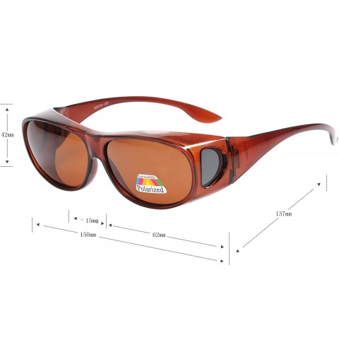 Oval Polarized Oval Sunglasses Wear Over Prescription Glasses For Unisex L3303 - Brown - C012O7N2J20 $28.16