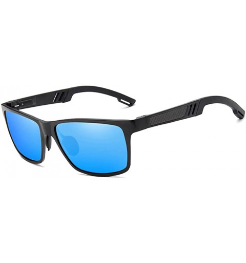 Rectangular Genuine Mens Polarized Rectangular Adjustable Sunglasses Fashion UV400 Ultra Light Al-Mg - Black/Blue - CY18YLCGL...