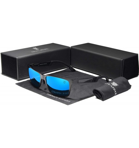 Rectangular Genuine Mens Polarized Rectangular Adjustable Sunglasses Fashion UV400 Ultra Light Al-Mg - Black/Blue - CY18YLCGL...