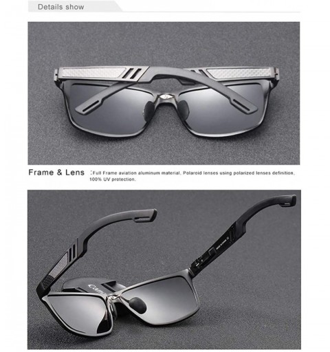 Rectangular Genuine Mens Polarized Rectangular Adjustable Sunglasses Fashion UV400 Ultra Light Al-Mg - Black/Blue - CY18YLCGL...