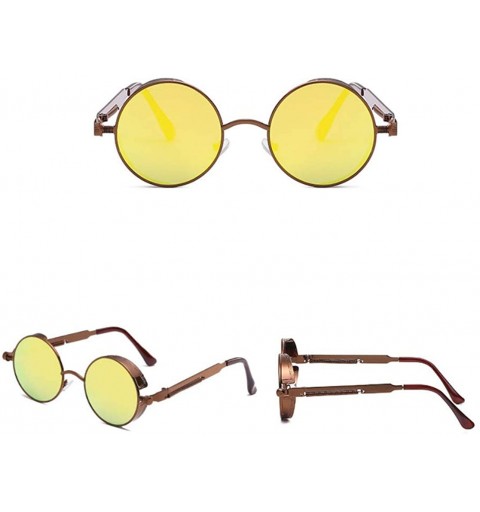 Shield Steampunk Side Shield Metal Round Sunglasses - Brass - CN18RTIX2CL $17.01