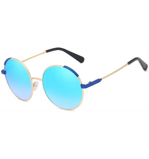 Round Retro Classic Round Sunglasses for Men and Women Metal PC UV400 Sunglasses - Gold-blue - CS18SZUGDSU $16.76