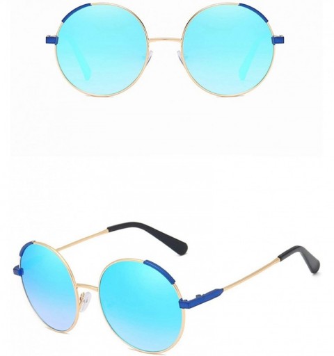 Round Retro Classic Round Sunglasses for Men and Women Metal PC UV400 Sunglasses - Gold-blue - CS18SZUGDSU $16.76