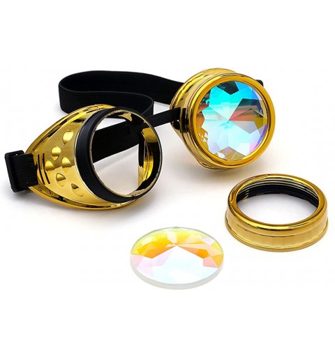Goggle Steampunk Rave Kaleidoscope Goggles Rainbow Colorful Lenses - Gold - CM18HMHSYTA $9.74