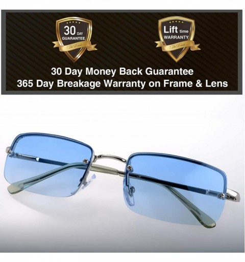 Round Minimalist Small Rectangular Sunglasses Clear Eyewear Spring Hinge - Gift Box Package - 204-silver- Gradient Blue - CV1...