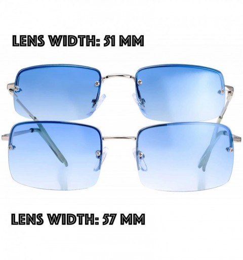 Round Minimalist Small Rectangular Sunglasses Clear Eyewear Spring Hinge - Gift Box Package - 204-silver- Gradient Blue - CV1...