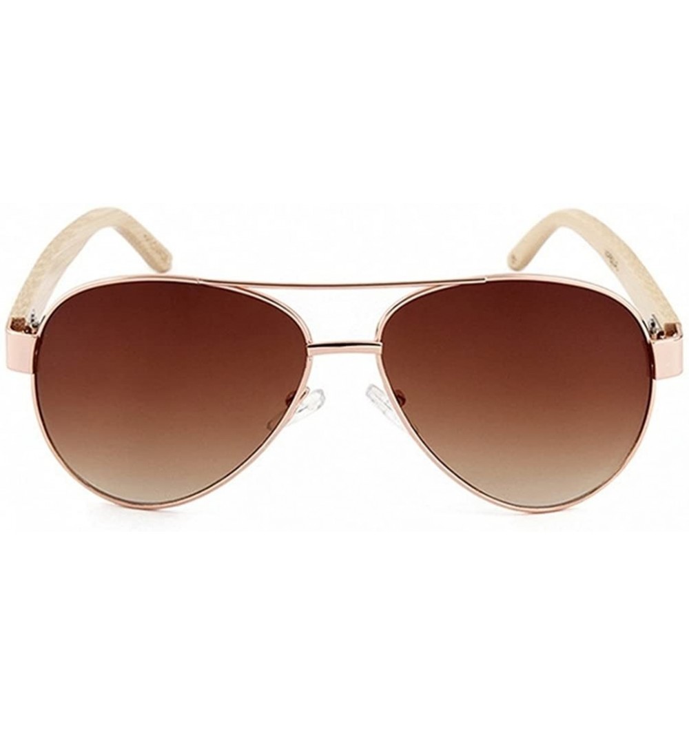 Oversized Men Women Aviator Polarized Wood Sunglasses UV400 - Gold Frame Tawny Lens - CC183M8737S $15.42