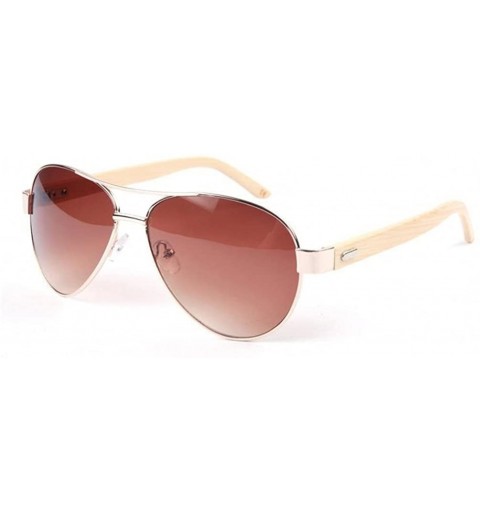 Oversized Men Women Aviator Polarized Wood Sunglasses UV400 - Gold Frame Tawny Lens - CC183M8737S $15.42