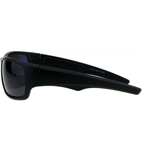 Wrap Polarized Lens Sunglasses Mens Rectangular Wrap Around Shades UV 400 - Black (Black) - CH18OITU0TC $9.95