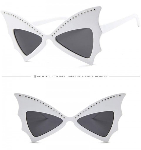 Wrap New Women Men Vintage Bat Shape Rivet Sunglasses Unisex Fashion Sunglasses Eyewear - A - CD18SSSRLNR $7.53