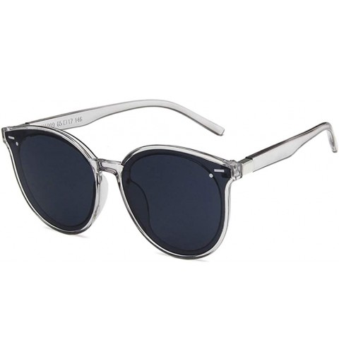 Oval Unisex Sunglasses Retro Bright Black Grey Drive Holiday Oval Non-Polarized UV400 - Transparent Grey - CQ18RKGAUAE $7.68
