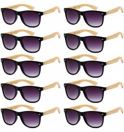 Aviator Wholesale Bamboo Sunglasses Eco Friendly Modern Retro 80's Classic - 10 Pack - Gloss Black - Gradient Smoke Lens - C0...