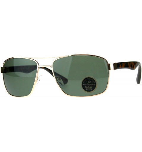 Rectangular Impact Resistance Glass Lens Sunglasses Mens Navigator Frame UV 400 - Gold (Green) - CB18GOC9UMA $9.55