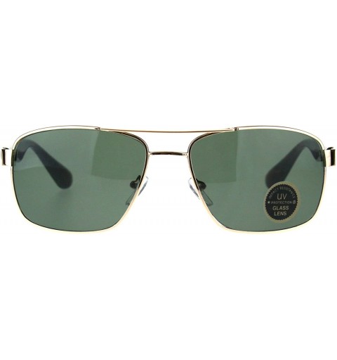 Rectangular Impact Resistance Glass Lens Sunglasses Mens Navigator Frame UV 400 - Gold (Green) - CB18GOC9UMA $9.55